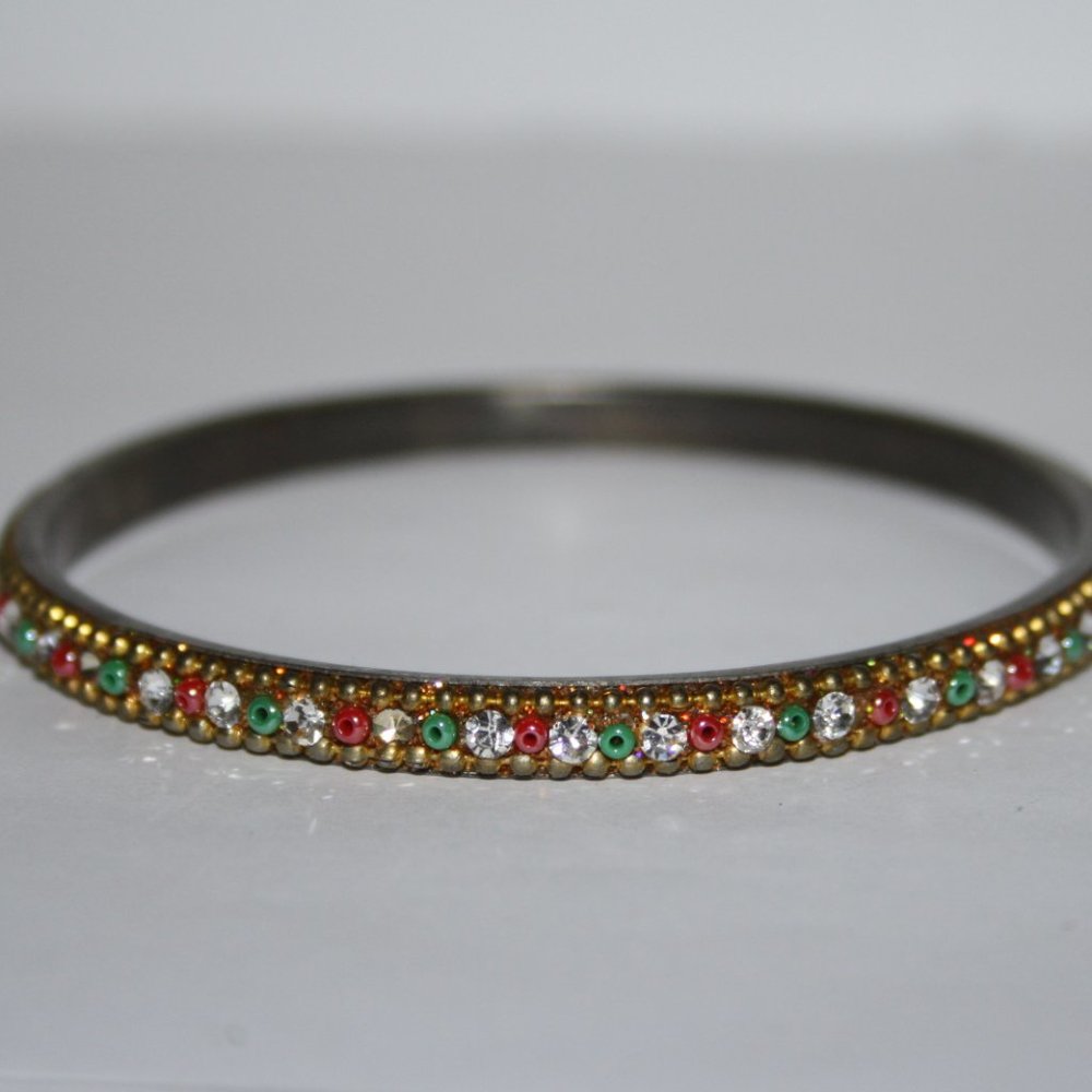 Vintage gold bangle with red green and white - Picture 1 of 4